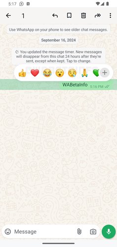 A lista de reações rápidas será expandida para incluir os emojis utilizados com mais frequência. (Imagem: Wabetainfo/Reprodução)