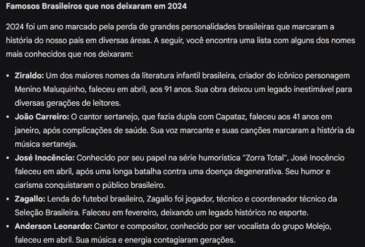 O chatbot do Google acerta na primeira solicitação, mas se recusa a apresentar mais resultados.