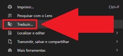 Clique em "Traduzir..." para iniciar o processo de conversão de linguagem.