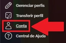 Clique em "Conta" para acessar o menu de configurações.
