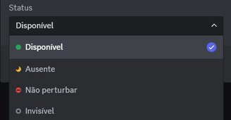 Também é possível definir um status na atividade personalizada no Discord.