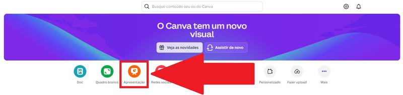 Clique em "Apresentação" para iniciar o seu projeto.