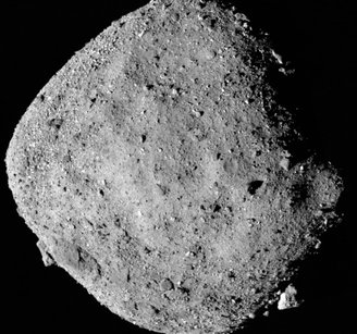 A imagem apresenta o asteroide Bennu.