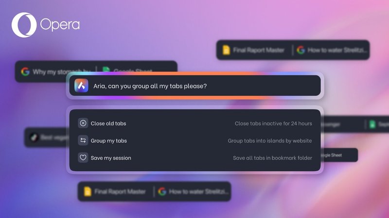Um exemplo do gerenciador de abas com IA. (Imagem: Opera/Divulgação)