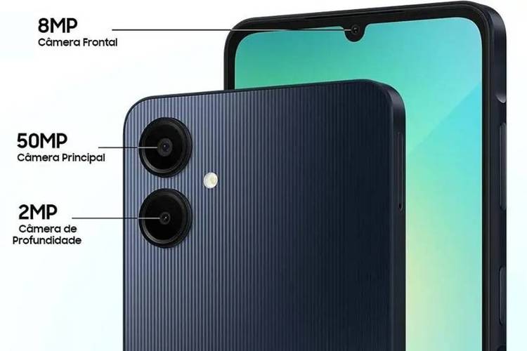 As câmeras do Samsung Glaxy A06 tem resolução de até 50MP.