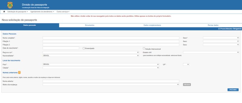 O formulário para emissão do passaporte é feito pelo site da Polícia Federal.