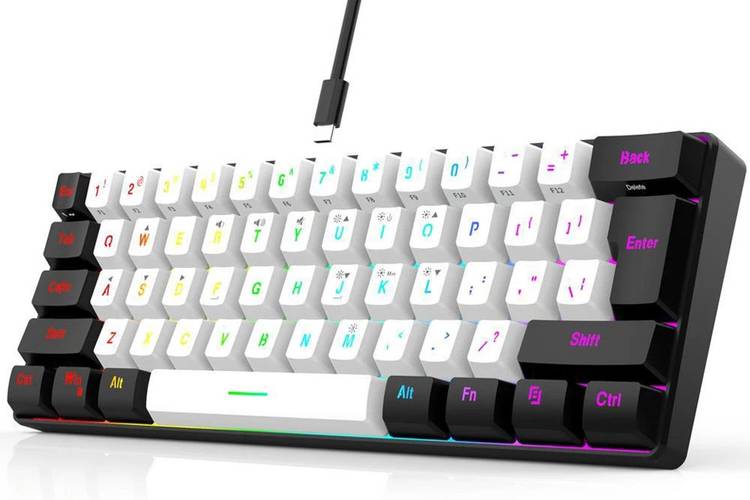 Teclado com iluminação RGB e conexão Bluetooth.