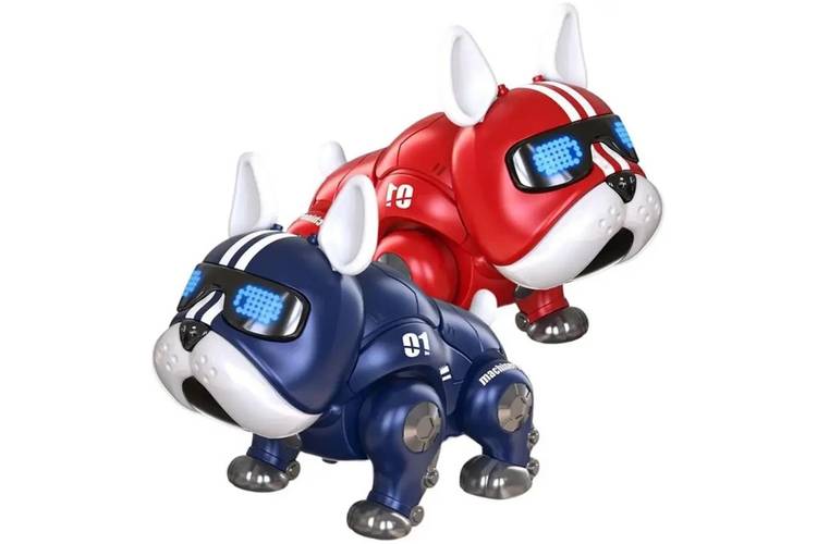 O bulldog robô da Jump Up é muito alegre e responde e dançarino.