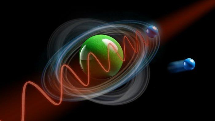 Atingido por um feixe de laser, um elétron escapa e o ouro vai para um nível de energia mais alto.