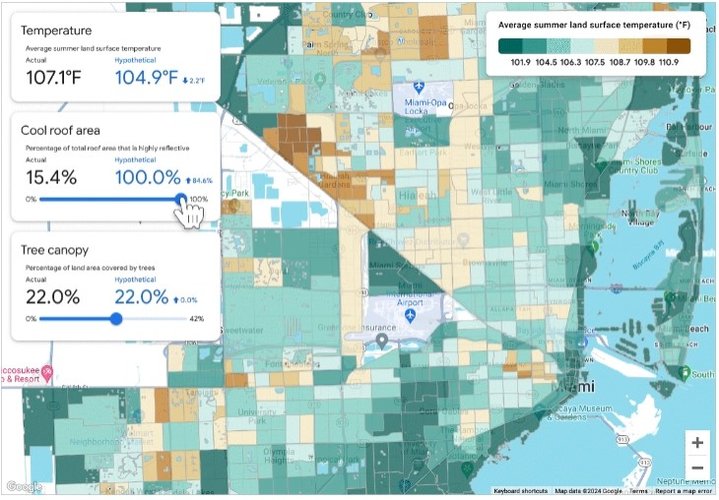 O Google mantém projetos de IA para sintetizar informações sobre o calor em determinadas regiões. (Imagem: Google/Reprodução)