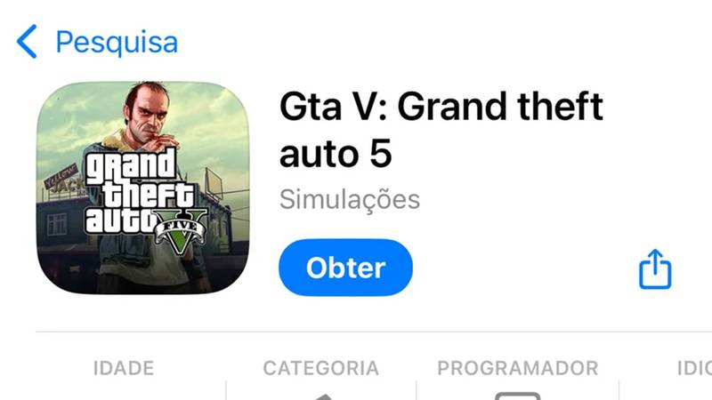 Aparentemente, o clone gratuito não oficial de GTA 5 foi retirado da App Store.