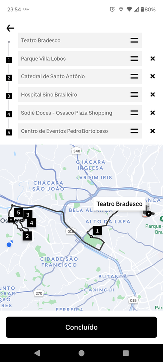 Nesta tela, basta indicar os pontos de parada durante a corrida. (Fonte: Douglas Vieira/TecMundo/Reprodução)