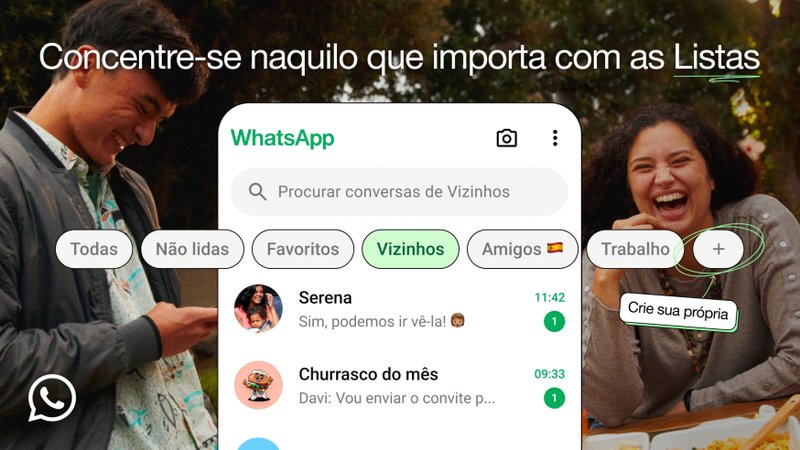 Nas listas personalizadas, você pode guardar conversas individuais ou grupos.