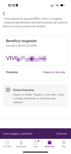 Após copiar o código promocional, é necessário ativá-lo no site da Perplexity.