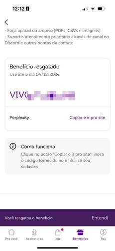 Após copiar o código promocional, é necessário ativá-lo no site da Perplexity.