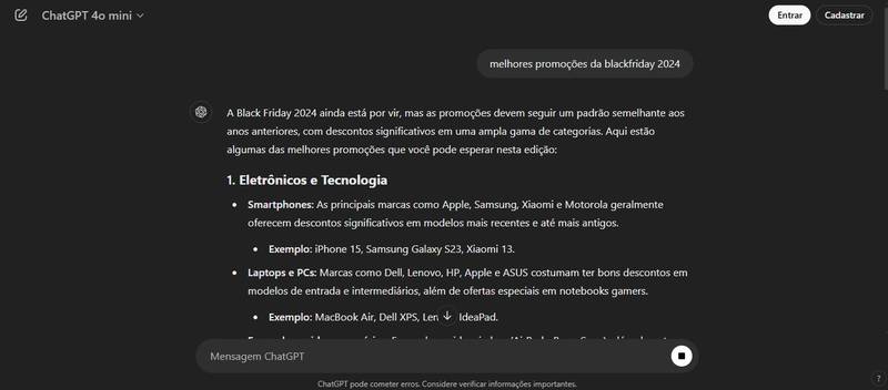 Página de resultados do ChatGPT Search é muito similar ao da ferramenta padrão do site. (Imagem: Felipe Vidal/TecMundo)