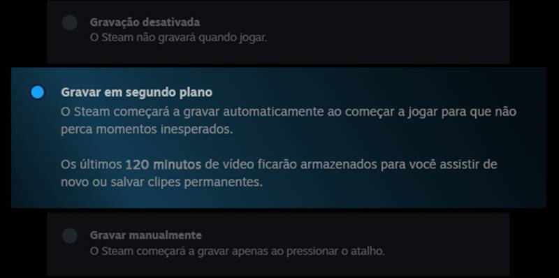 Acesse o painel de gravações através das configurações da Steam.