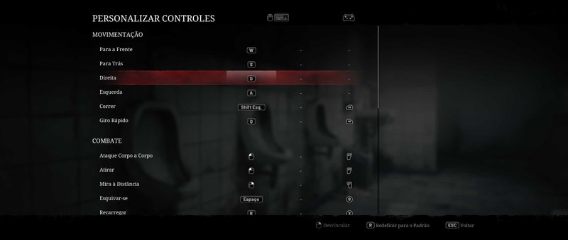 Menu para customização dos controles do game