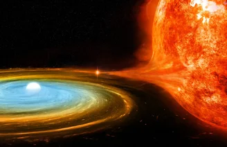Representação artística do sistema binário de T Coronnae Borealis