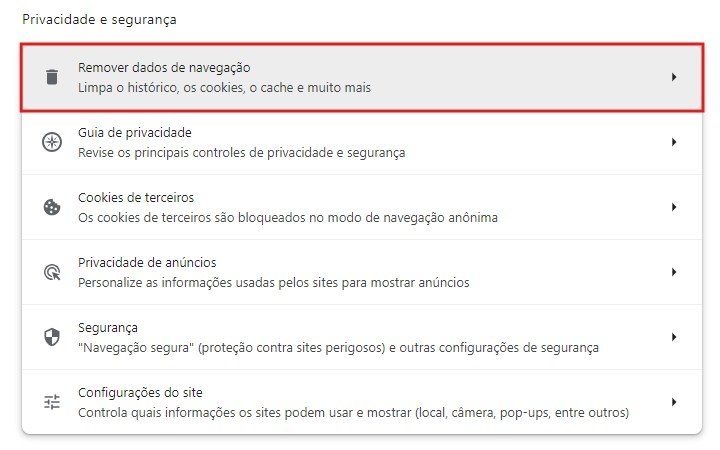 Remover dados de navegação.