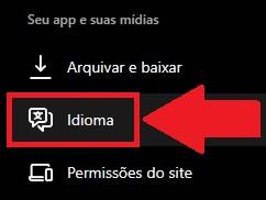 Procure pela opção idioma e clique nela