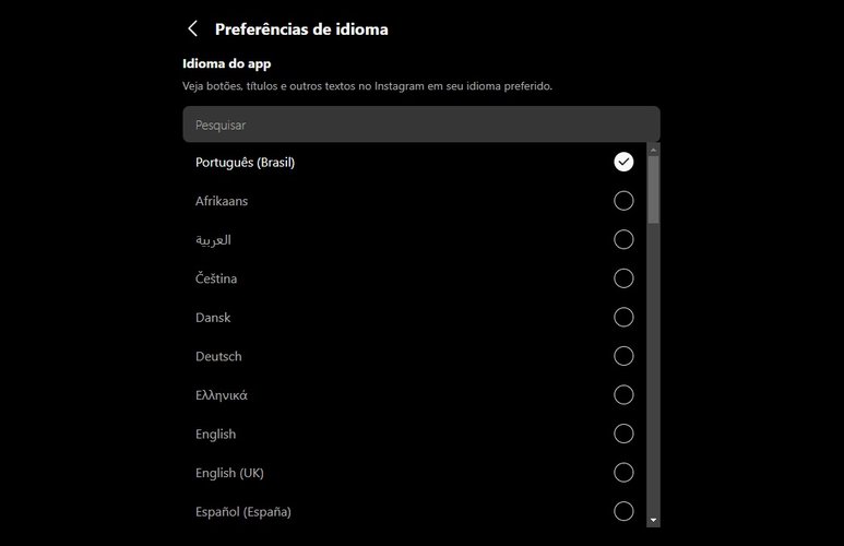 Escolha o idioma desejado