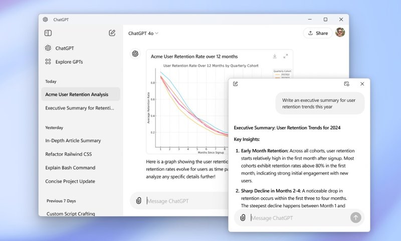 O ChatGPT para Windows suporta atalhos do teclado e pode interpretar prints da tela. (Fonte: OpenAI/Reprodução)