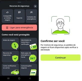 Alguns recursos de segurança no app do inDrive. (Imagem: Divulgação/inDrive)