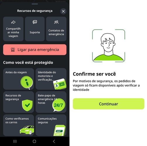 Alguns recursos de segurança no app do inDrive. (Imagem: Divulgação/inDrive)