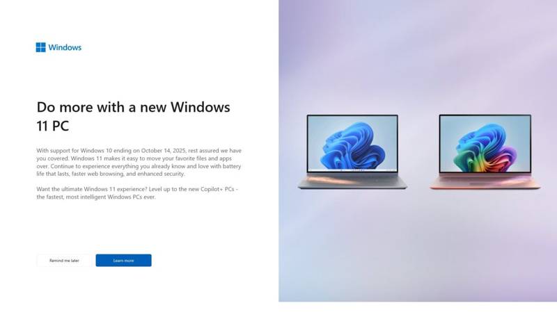 O suporte do Windows 10 está chegando ao fim, e a Microsoft usou a oportunidade para divulgar os PCs Copilot+. (Fonte: Windows Latest/Reprodução)