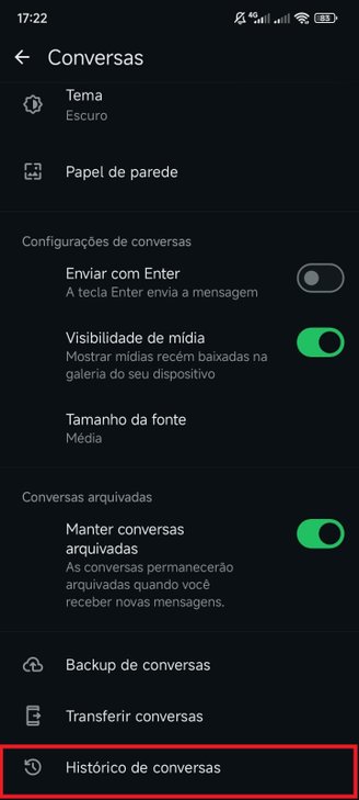 Histórico de conversas.