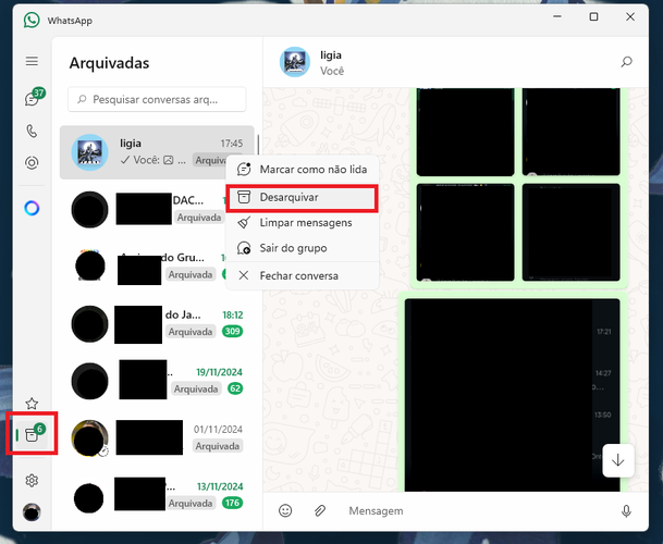 Desarquivar conversa no WhatsApp Desktop.