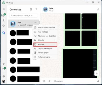 Como arquivar conversa no WhatsApp Desktop.