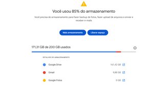 É possível gerenciar o espaço de armazenamento do Google One