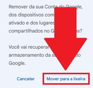 É preciso confirmar a exclusão dos arquivos para que eles sejam deletados do seu Google Fotos