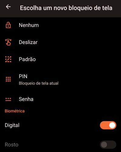 É preciso escolher uma das opções de desbloqueio de tela