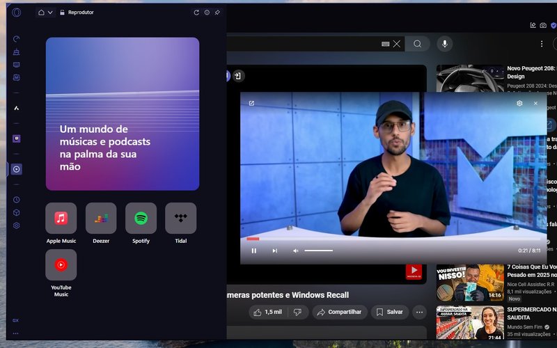 O Opera GX oferece uma variedade de opções para controle de mídia, incluindo integração com web apps de streaming. (Fonte: Igor Almenra/TecMundo)