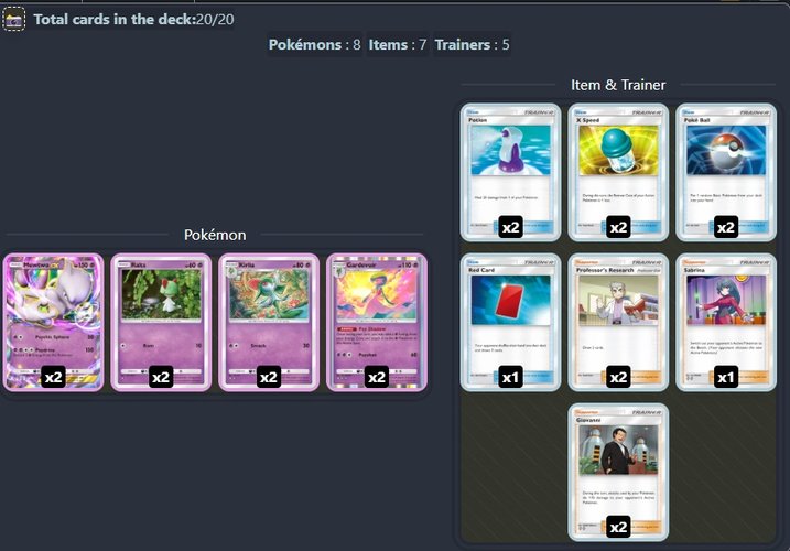 Essa é a versão mais utilizada do deck do Mewtwo ex atualmente