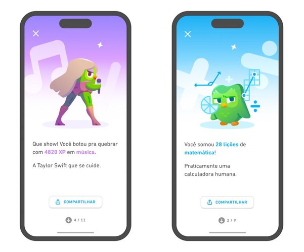 Usuários também têm a possibilidade de compartilhamento rápido de suas conquistas (Imagem: Duolingo/Divulgação)