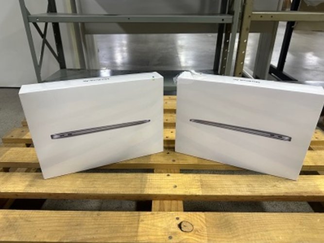 Dois notebooks MacBook Air M1 que fazem parte de um dos lotes. (Imagem: Reprodução/Receita Federal)