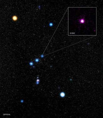 The star Mintaka, located to the right of Orion's belt, is not just a single star, but five stars that form Delta Orionis, a complex star system. .