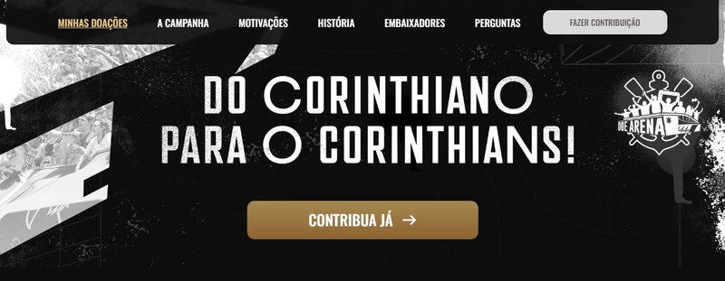 A página oficial da campanha. (Imagem: Doe Arena Corinthians/Reprodução)