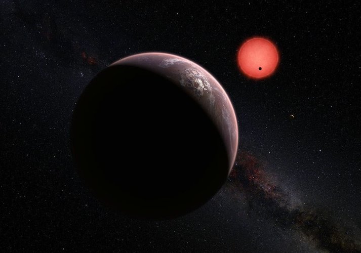 A ilustração apresenta Trappist-1, localizado na constelação de Aquário, a 40 anos-luz de distância da Terra.