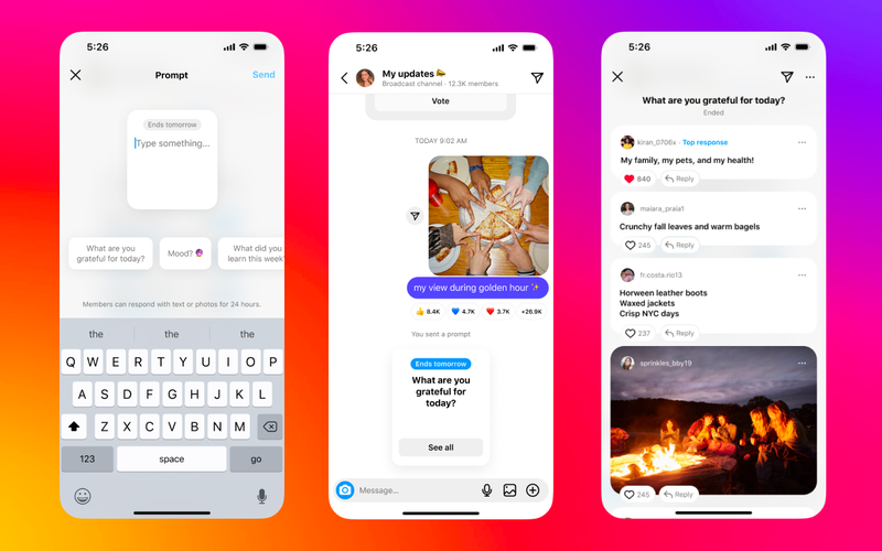O Instagram oferece mais formatos de interação entre criadores e seguidores nos Canais.(Fonte: Meta/Reprodução)