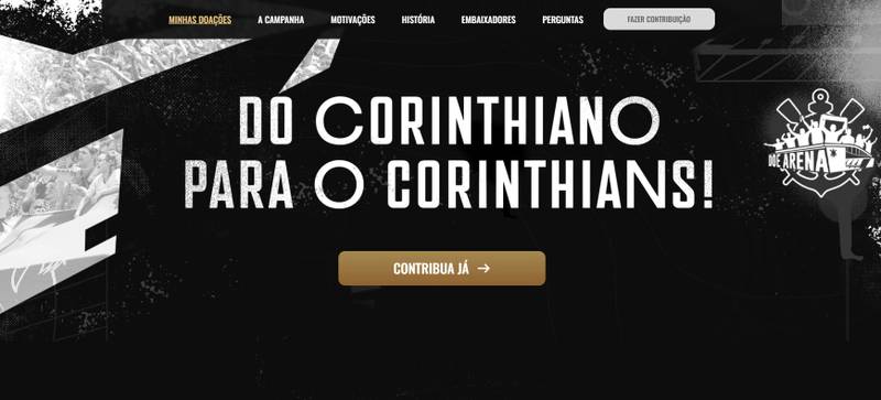 O site da campanha. (Imagem: Doe Arena Corinthians/Reprodução)