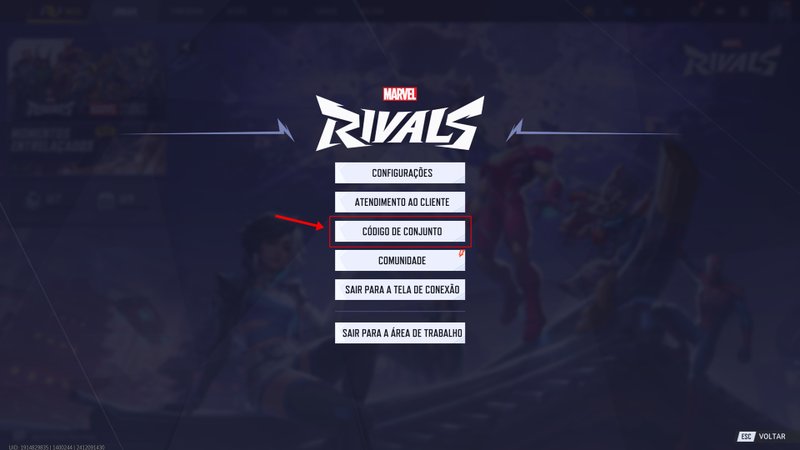 Para resgatar um código em Marvel Rivals, basta clicar no menu Configurações. Em seguida, selecione a opção Código de Conjunto e digite um código válido para obter a sua recompensa.