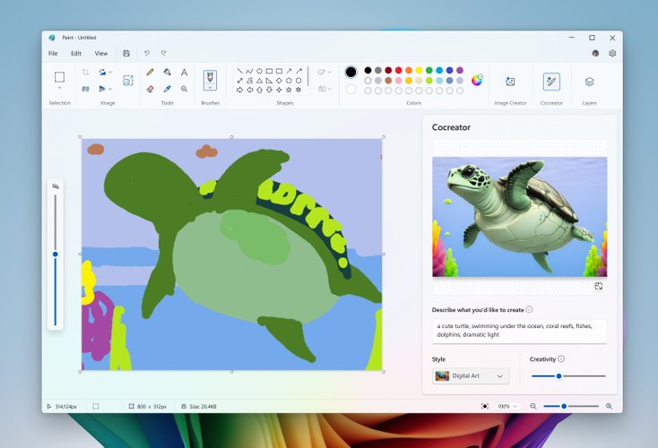 O Cocreator do Paint agora está disponível para mais PCs Copilot+. (Fonte: Microsoft/Reprodução)