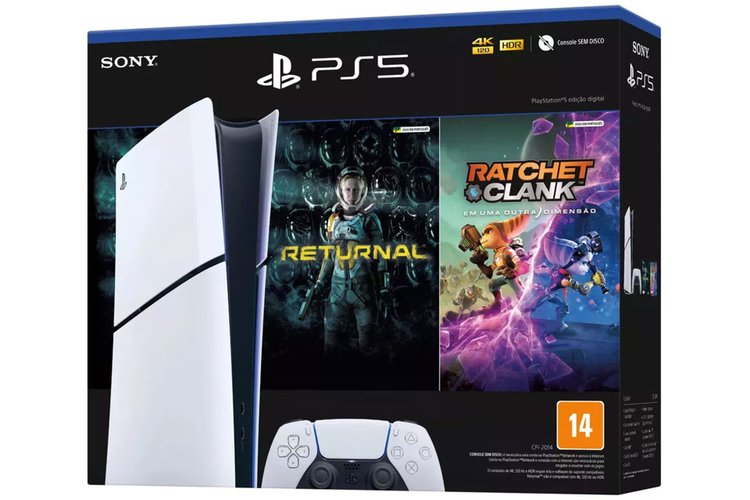 PlayStation 5 Slim Edição digital com dois jogos é um dos destaques entre as ofertas gamer no Mercado Livre.