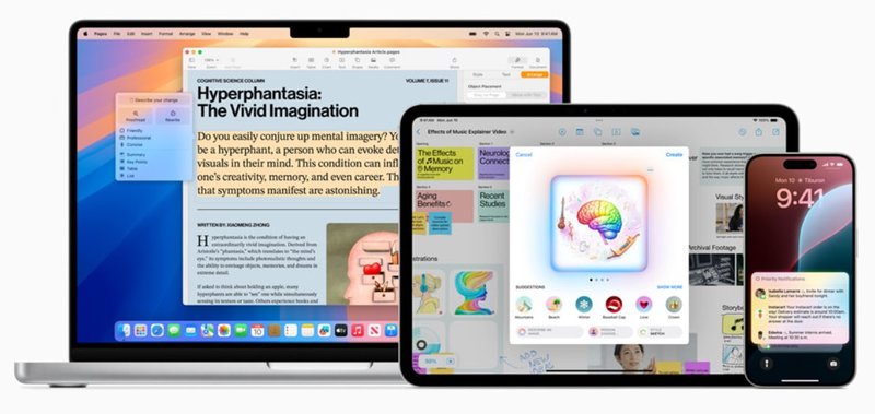 O Apple Intelligence em vários aparelhos. (Imagem: Divulgação/Apple)