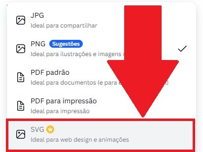 É preciso escolher o formato SVG